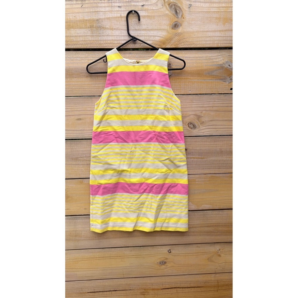 Ann Taylor LOFT Pink Yellow Striped Cotton Blend Sleeveless Shift Dress Mini